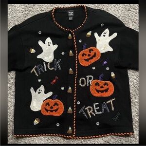 Vintage Halloween Knit Cardigan Sweater Black Size 26/28